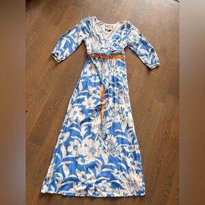 Floral Blue and Orange Long Maxi Dress - Maeve by Anthropologie